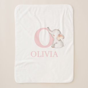 Süßer rosa Wasserfarben-Baby-Elefant-Monogramm & N Sherpadecke
