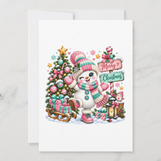 Süßer rosa Weihnachts-Schneemann Ankündigung