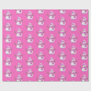 Süßer Rosa Weißer Schneemann Weihnachten Geschenkpapier
