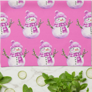 Süßer Rosa Weißer Schneemann Weihnachten Geschirrtuch