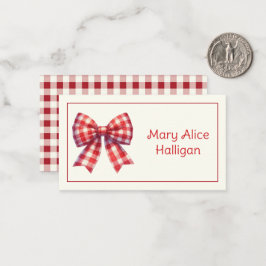 Süßer Rot-Creme-Gingham-Bogen Mitteilungskarte