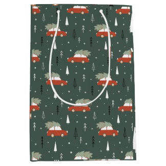 Süßer roter Auto-Weihnachtsbaum-Winter-Pattern Mittlere Geschenktüte