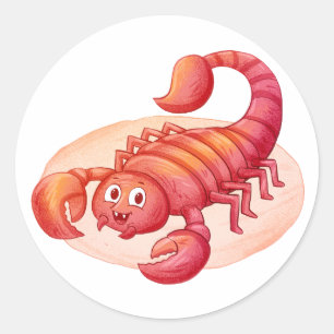 Süßer roter Cartoon-Skorpion Kinder Wasserfarbe Ve Runder Aufkleber