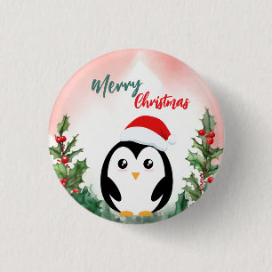 Süßer roter Frohe Weihnachten Pinguin Weihnachtsma Button