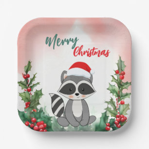 Süßer roter Frohe Weihnachten Waschbär Weihnachtsm Pappteller