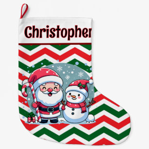 Süßer roter, grüner, weißer Chevron-Weihnachtsmann Großer Weihnachtsstrumpf