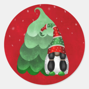 Süßer Roter Grüner Weißer Gnom Baum Weihnachten Runder Aufkleber