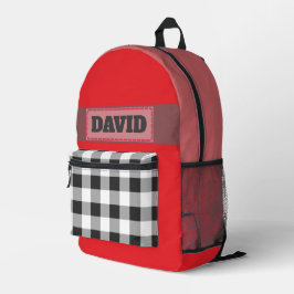 Süßer roter Monogramm-Patch mit Büffelkaromuster Bedruckter Rucksack