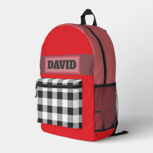 Süßer roter Monogramm-Patch mit Büffelkaromuster Bedruckter Rucksack