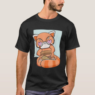 Süßer Roter Panda, der Kaffee trinkt Anime-Bär T-Shirt