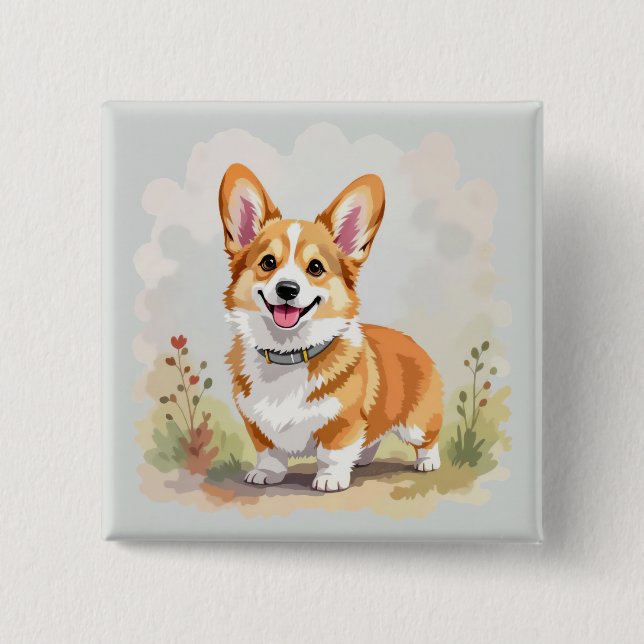 Süßer roter Pembroke Welsh Corgi Hund Button (Vorderseite)