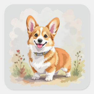 Süßer roter Pembroke Welsh Corgi Hund Quadratischer Aufkleber