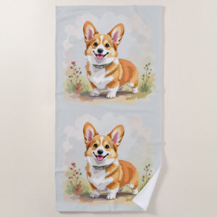 Süßer roter Pembroke Welsh Corgi Hund Strandtuch