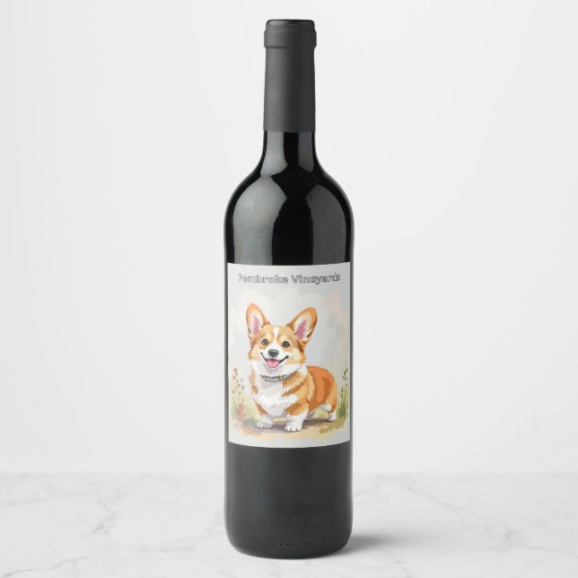 Süßer roter Pembroke Welsh Corgi Hund Weinetikett (Vorderseite)