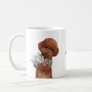 Süßer roter Pudel-Doodle-Welpe Blumen benutzerdefi Kaffeetasse