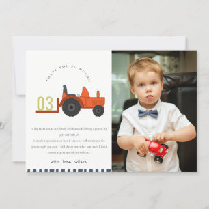 Süßer roter Rost-Landwirtschaftstraktor-Kinder-Fot Dankeskarte