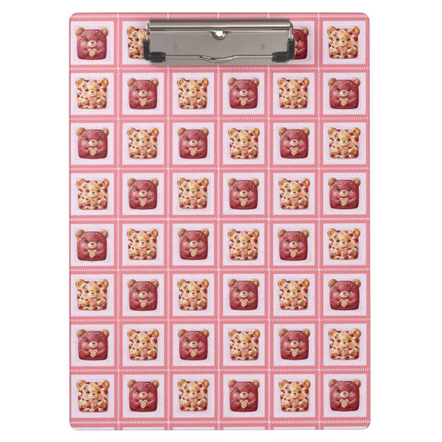 Süßer Roter Samt Patchwork-Keks-Teddybär Klemmbrett (Vorderseite)