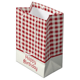 Süßer roter und cremefarbener Gingham-Bogen Mittlere Geschenktüte