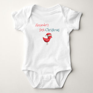 Süßer roter Vogel Santa Hut Enkelkind erstes Weihn Baby Strampler
