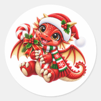 Süßer roter Weihnachts-Drache-Aufkleber Runder Aufkleber