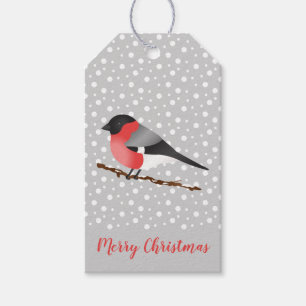 Süßer roter Wintervogel auf grauem Frohe Weihnacht Geschenkanhänger