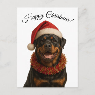 Süßer Rottweiler mit Weihnachtsmannmütze Weihnacht Postkarte