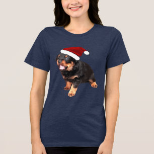Süßer Rottweiler-Welpe mit Cartoon-Weihnachtsmannm Tri-Blend Shirt