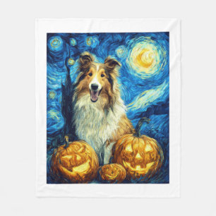 Süßer Rough Collie Hund Halloween Jack O Lantern K Fleecedecke