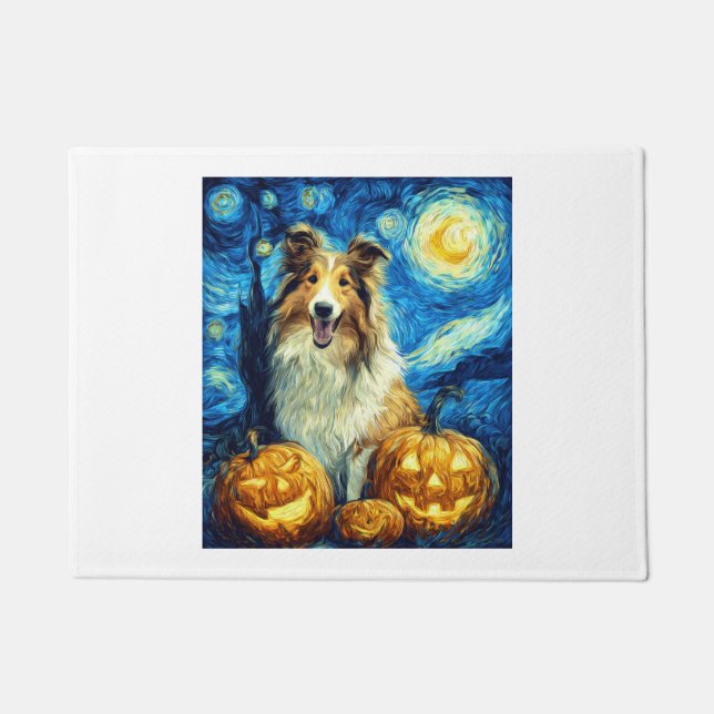 Süßer Rough Collie Hund Halloween Jack O Lantern K Fußmatte (Vorderseite)