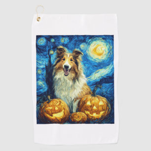 Süßer Rough Collie Hund Halloween Jack O Lantern K Golfhandtuch