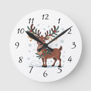 Süßer Rudolf mit goldenen Akzenten Runde Wanduhr