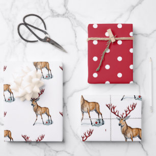 Süßer Rudolph das Rentier Weihnachts-Aquarell  Geschenkpapier Set