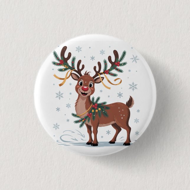 Süßer Rudolph mit goldenen Akzenten Button (Vorderseite)