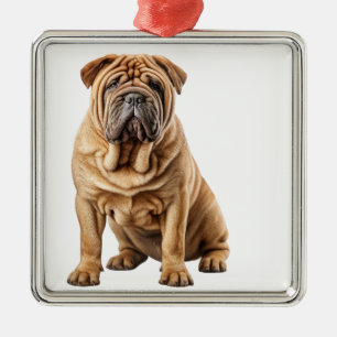 SÜSSER RUNZELIGER BRAUNER SHAR PEI HUND ORNAMENT AUS METALL