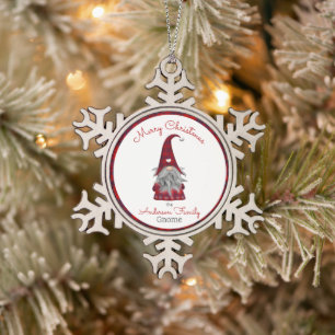 Süßer rustikaler karierter personalisierter Weihna Schneeflocken Zinn-Ornament