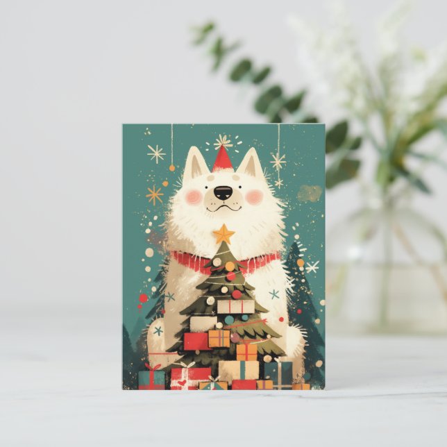 Süßer Samojede-Hund mit Weihnachten (Stehend Vorderseite)