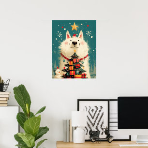 Süßer Samojede-Hund mit Weihnachten Poster