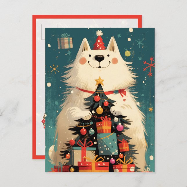 Süßer Samojede-Hund mit Weihnachten Postkarte (Vorne/Hinten)