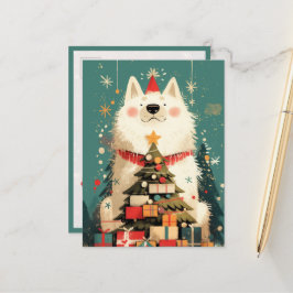 Süßer Samojede-Hund mit Weihnachten Postkarte