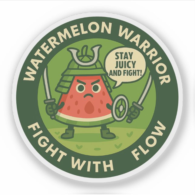 Süßer Samurai-Wassermelonen-Japanisches Thema-Kuns Aufkleber (Vorderseite)