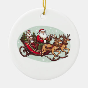 Süßer Santa auf einer Reise mit einem Zug, der an  Keramik Ornament