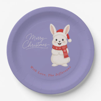 Süßer Santa-Hase Weihnachten Lila Pappteller