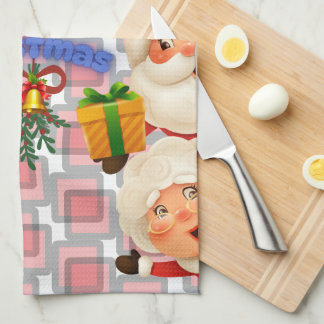 Süßer Santa & Mrs. Claus Frohe Weihnachtsgrüße  Geschirrtuch