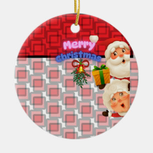 Süßer Santa & Mrs. Claus Frohe Weihnachtsgrüße Keramik Ornament