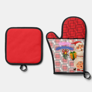 Süßer Santa & Mrs. Claus Frohe Weihnachtsgrüße  Ofenhandschuh & Topflappen-Set