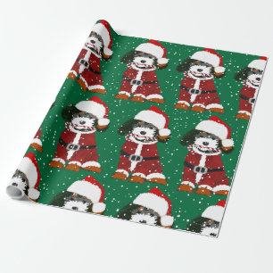 Süßer Santa-Pfoten-Bernedoodle-Feiertagsgrün Geschenkpapier