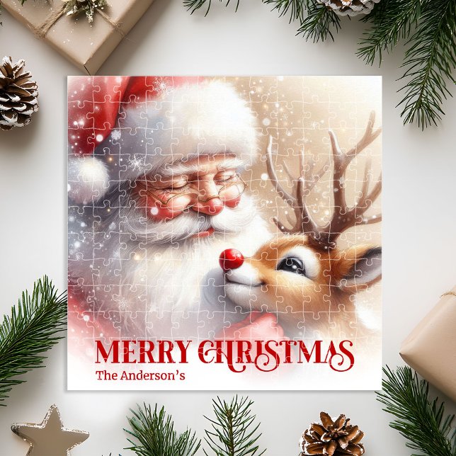Süßer Santa Rudolph Weihnachtsrätsel für Kinder Puzzle (Cute Santa Rudolph Custom Holiday Puzzle for Children)