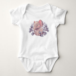 Süßer schlafender Baby-Elefant mit Blättern Illust Baby Strampler