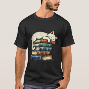 Süßer schlafender Kater und Bücher lustig gemütlic T-Shirt