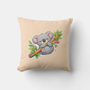 Süßer schlafender Koala auf Eukalyptusast Kawaii Kissen